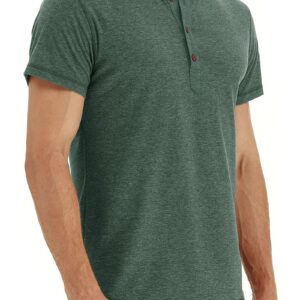 NITAGUT Mens Fashion Casual Front Placket Basic Short Sleeve Henley T-Shirts (L, 00 Green)