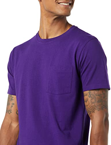 Amazon Essentials Men's Slim-Fit Short-Sleeve Crewneck Pocket T-Shirt, Pack of 2, Black/Dark Purple, Large