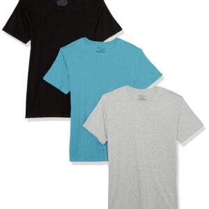 Hanes Men's Crew Undershirts, Moisture-Wicking Stretch Cotton Tee, 3-Pack, Chambray Jade, Black, Concrete Heather