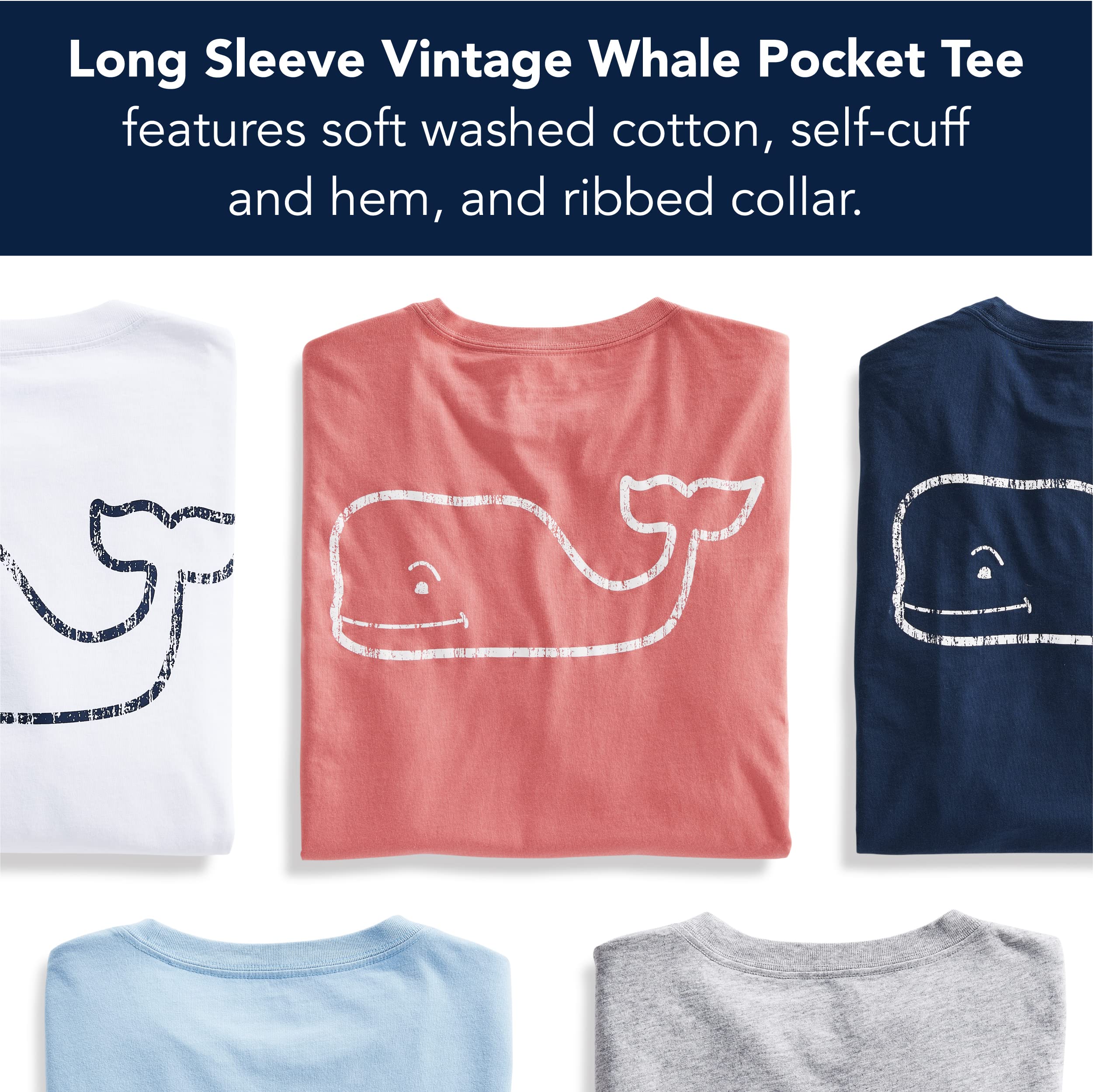 vineyard vines Men's Long Sleeve Vintage Whale Pocket T-Shirt, Gray Heather, Large