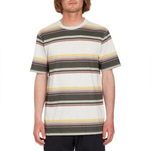 volcom men's regular bandstone striped crew shirt, bone, small