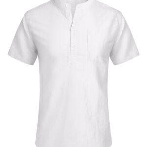 COOFANDY Men's Cotton Linen Henley Shirt Short Sleeve Hippie Casual Beach T Shirts with Pocket