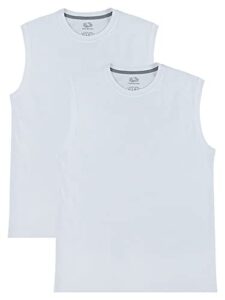 fruit of the loom men's eversoft cotton sleeveless t shirts, breathable & moisture wicking with odor control, sizes s-4x, muscle-2 pack-white, 3x-large