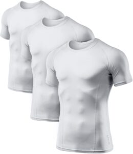 athlio men's cool dry short sleeve compression shirts, sports baselayer t-shirts tops, athletic workout shirt, 3pack tops white/white/white, medium