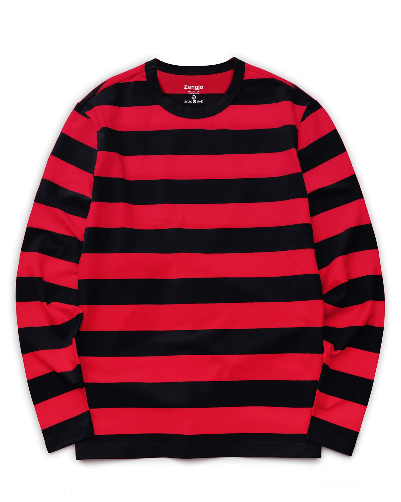 Zengjo Striped Shirt Long Sleeve(Red and Black,XXL)