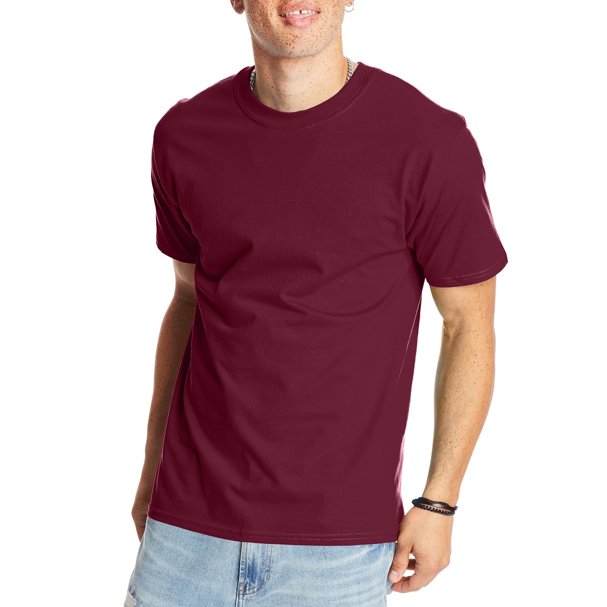 Hanes Men's Standard BeefyT T-Shirt, Heavyweight Cotton Crewneck Tee, 1 or 2 Pack, Available in Tall Sizes, MAROON-1 Pack