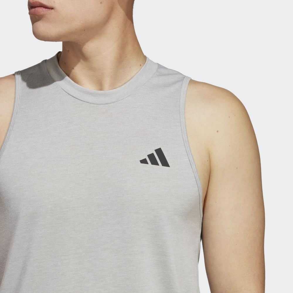 adidas Men's Training Essentials Feel Ready Logo Sleeveless T-Shirt, Medium Grey Heather/White/Black, X-Large