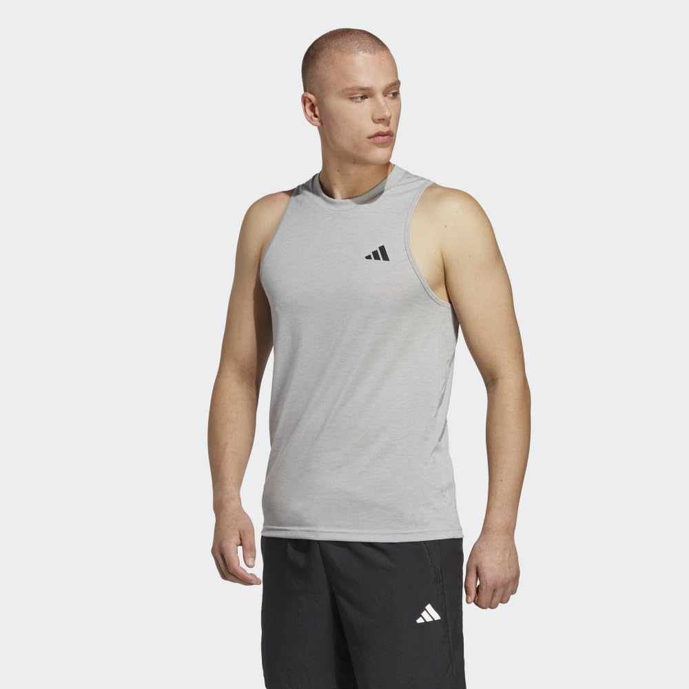 adidas Men's Training Essentials Feel Ready Logo Sleeveless T-Shirt, Medium Grey Heather/White/Black, X-Large