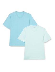 amazon essentials men's regular-fit short-sleeve v-neck t-shirt (available in big & tall), pack of 2, aqua blue/light blue, medium