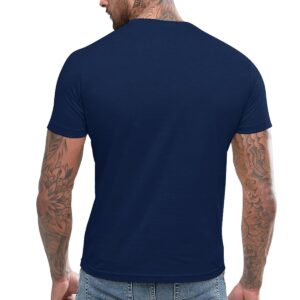 LOGEEYAR Mens Premium Fitted Short-Sleeve Contrast Color Stitching T-Shirt (M, Navy Blue)