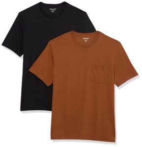 amazon essentials men's regular-fit short-sleeve crewneck pocket t-shirt, pack of 2, black/brown, x-large