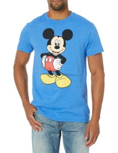 disney mens classic mickey mouse full size graphic short sleeve t-shirt t shirt, royal blue heather, x-large us