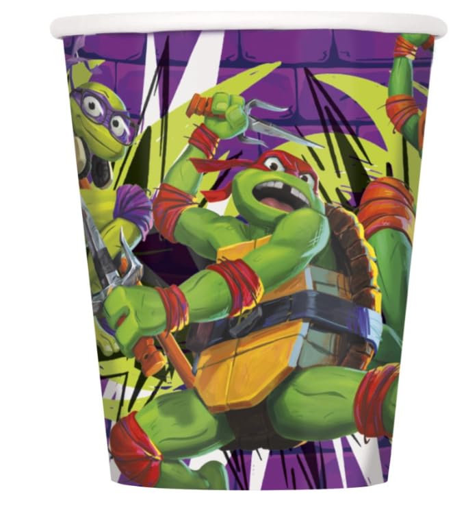 TMNT Mutant Mayhem Party Supplies Pack Serves 16 Guest: Teenage Mutant Ninja Turtles - 7" Dessert Plates Napkins Cups and Table Cover with Birthday Candles (Bundle for 16)