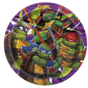 TMNT Mutant Mayhem Party Supplies Pack Serves 16 Guest: Teenage Mutant Ninja Turtles - 7" Dessert Plates Napkins Cups and Table Cover with Birthday Candles (Bundle for 16)