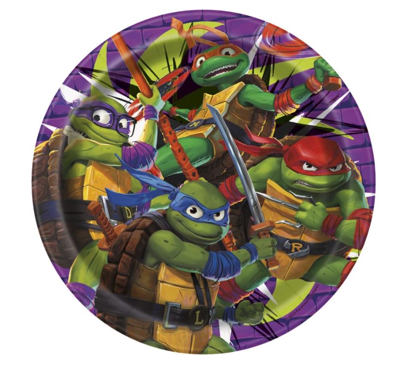 TMNT Mutant Mayhem Party Supplies Pack Serves 16 Guest: Teenage Mutant Ninja Turtles - 7" Dessert Plates Napkins Cups and Table Cover with Birthday Candles (Bundle for 16)