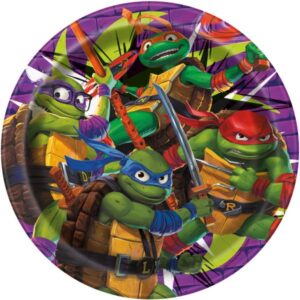 TMNT Teenage Mutant Ninja Turtles Birthday Party Supplies Bundle includes 16 Dessert Cake Plates, 16 Napkins, 1 Dinosaur Sticker Sheet