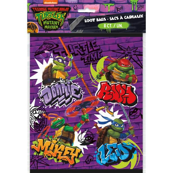 TMNT Teenage Mutant Ninja Turtles Birthday Party Supplies Bundle includes 16 Plates, 16 Napkins, 1 Table Cover, 16 Loot Bags, 16 Paper Masks, 8 Sticker Sheets, 1 Dinosaur Sticker Sheet