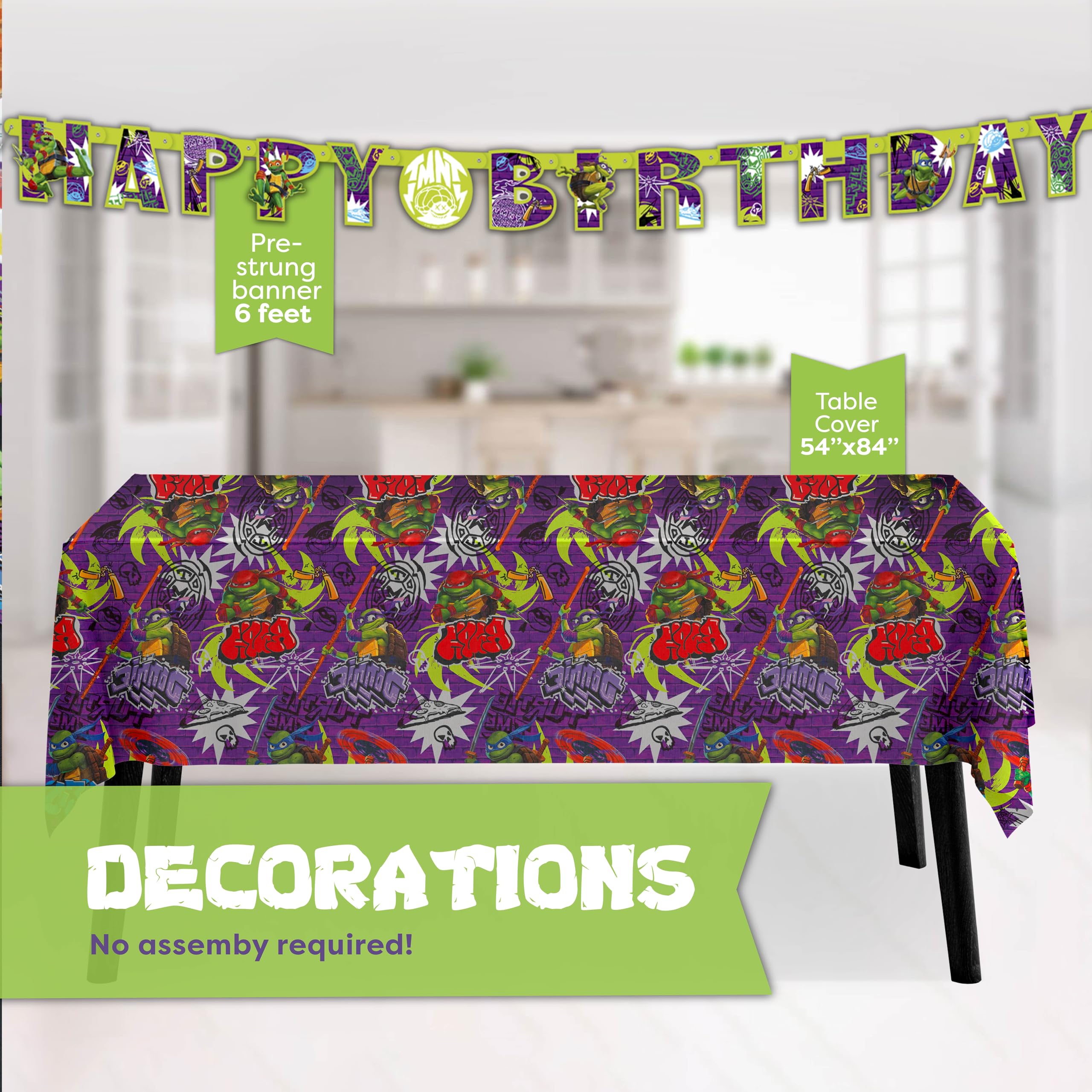 Teenage Mutant Ninja Turtle Birthday Party Supplies | Serves 16 Guests | Officially Licensed | TMNT Mutant Mayhem Movie | Birthday Decorations