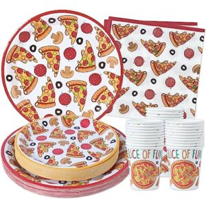 pizza party supplies (serves 24) dinner plates, dessert plates, cups, napkins. pizza party birthday decorations for kids, boys, girls and more. pizza themed birthday party decorations