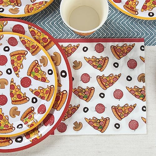 Pizza Party Supplies (Serves 24) Dinner Plates, Dessert Plates, Cups, Napkins. Pizza Party Birthday Decorations for Kids, Boys, Girls and More. Pizza Themed Birthday Party Decorations