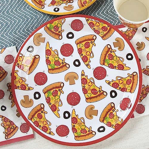 Pizza Party Supplies (Serves 24) Dinner Plates, Dessert Plates, Cups, Napkins. Pizza Party Birthday Decorations for Kids, Boys, Girls and More. Pizza Themed Birthday Party Decorations