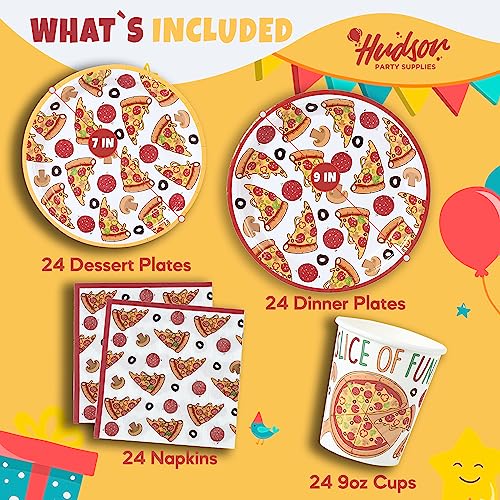 Pizza Party Supplies (Serves 24) Dinner Plates, Dessert Plates, Cups, Napkins. Pizza Party Birthday Decorations for Kids, Boys, Girls and More. Pizza Themed Birthday Party Decorations