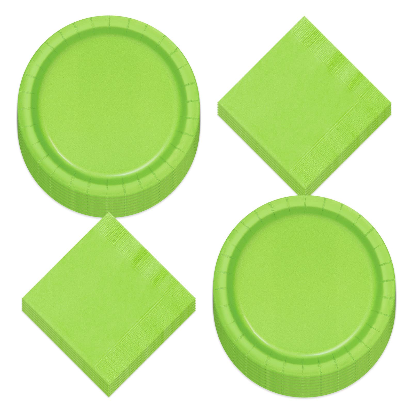 Solid Lime Green Paper Dinner Plates and Luncheon Napkins, Green Party Supplies and Table Decorations (Serves 16)