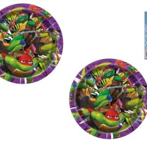 TMNT Teenage Mutant Ninja Turtles Birthday Party Supplies Bundle includes 16 Lunch Paper Plates 9" and 1 Dinosaur Sticker Sheet