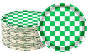 40 pcs green and white checkered green race car party supplies checkered flag paper plates 7"green checkered paper plates green and white plates for racing themed race car birthday party decorations