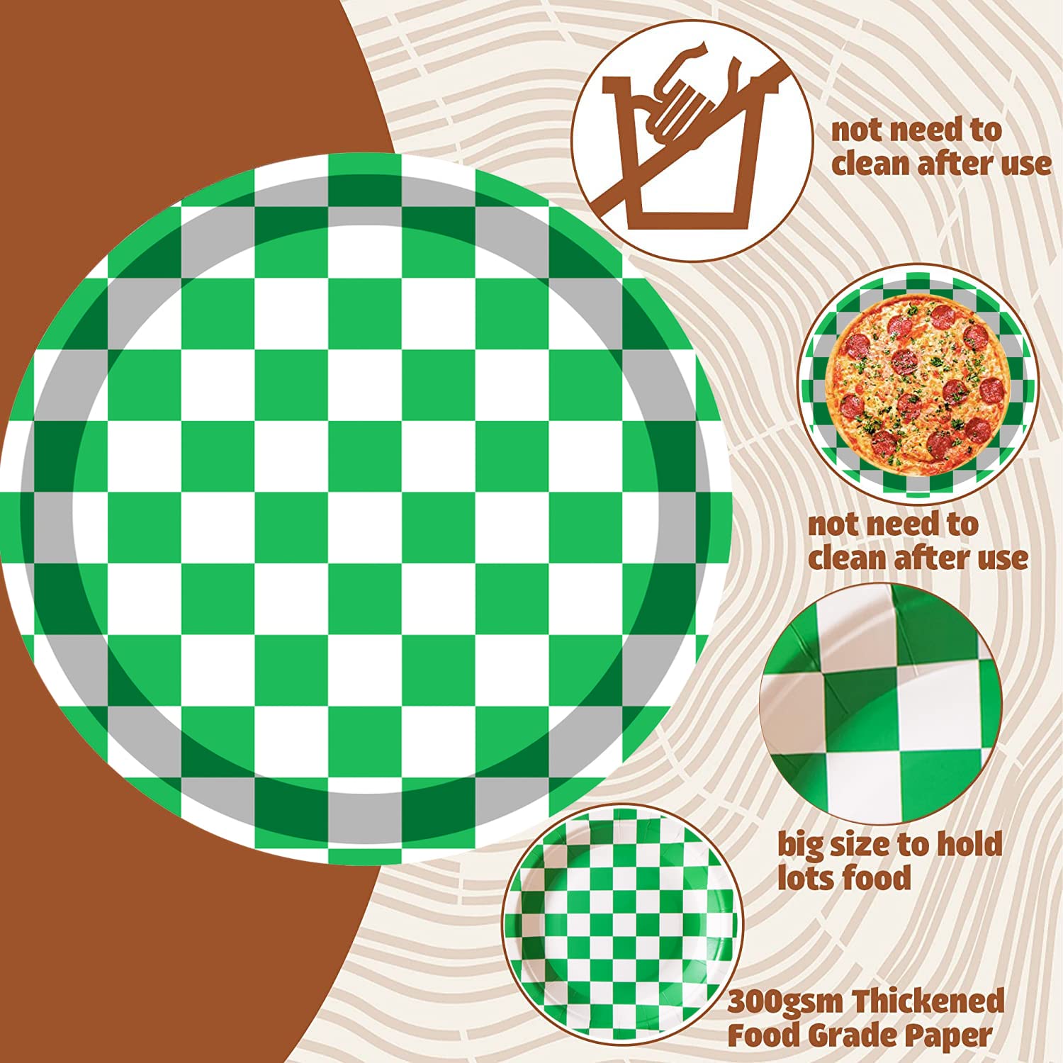 40 Pcs Green and White Checkered Green Race Car Party Supplies Checkered Flag Paper Plates 7"Green Checkered Paper Plates Green and White Plates for Racing Themed Race Car Birthday Party Decorations