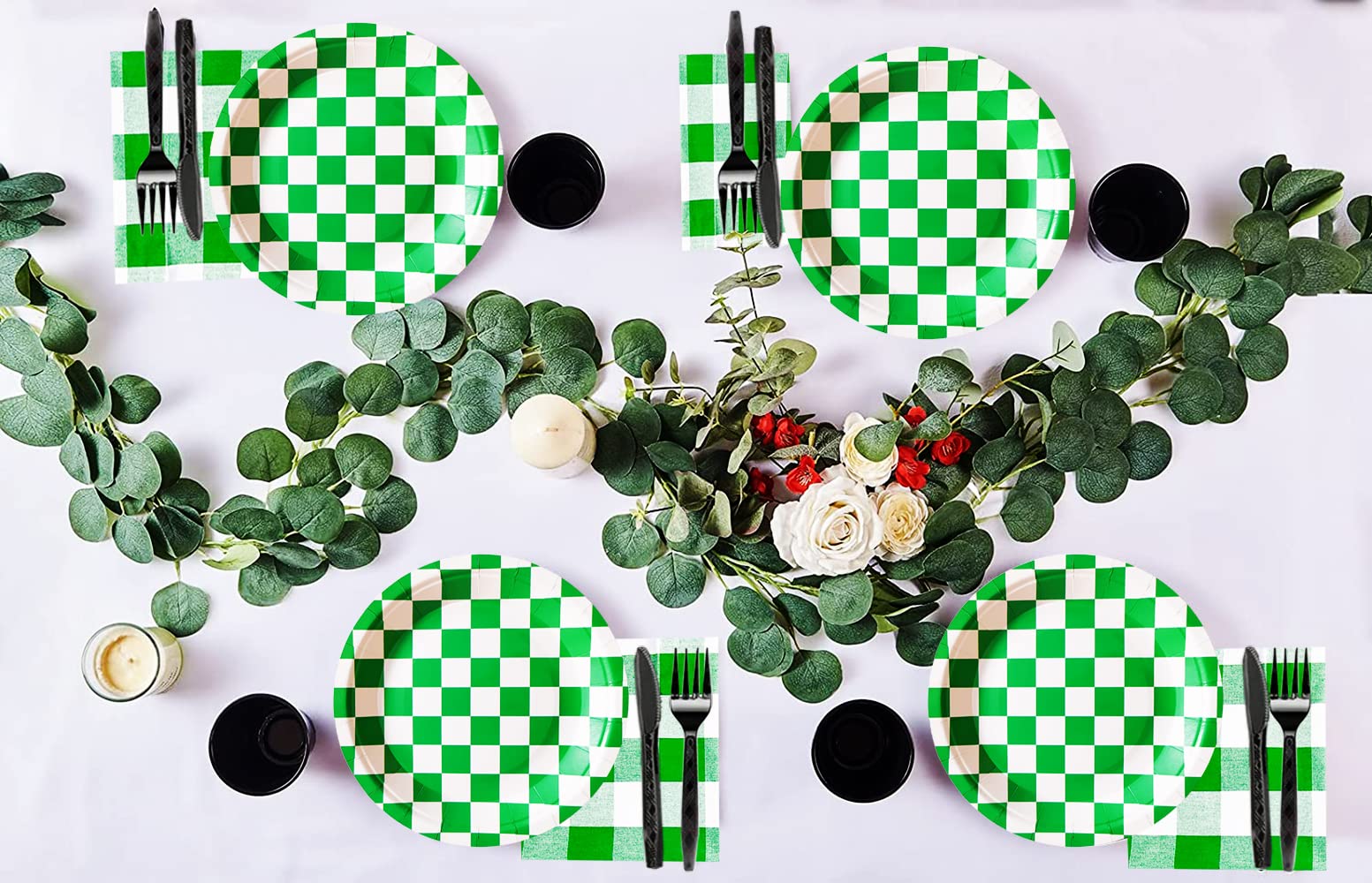 40 Pcs Green and White Checkered Green Race Car Party Supplies Checkered Flag Paper Plates 7"Green Checkered Paper Plates Green and White Plates for Racing Themed Race Car Birthday Party Decorations