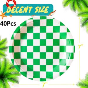 40 Pcs Green and White Checkered Green Race Car Party Supplies Checkered Flag Paper Plates 7"Green Checkered Paper Plates Green and White Plates for Racing Themed Race Car Birthday Party Decorations