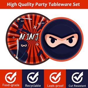 Tevxj 96PCS Ninja Tableware Set Ninja Master Dinnerware Disposable Dessert Plates Karate Theme Party Plates Napkins Forks for Ninja Warrior Birthday Party Decorations Supplies 24 guests