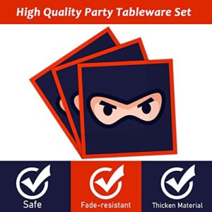 Tevxj 96PCS Ninja Tableware Set Ninja Master Dinnerware Disposable Dessert Plates Karate Theme Party Plates Napkins Forks for Ninja Warrior Birthday Party Decorations Supplies 24 guests