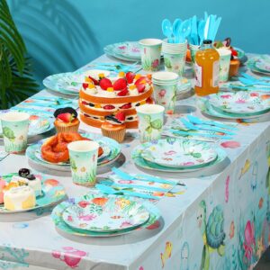 Libima 189 Pcs Sea Turtle Birthday Decorations Ocean Sea Party Tableware Turtle Plates Napkins with Sea Animal Cups Tablecloth Hanging Swirl for Under the Sea Baby Shower Turtle Pool Party Supplies