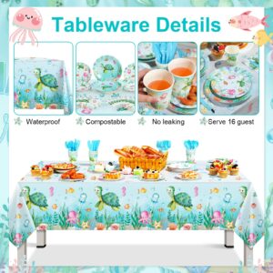 Libima 166 Pcs Sea Turtle Birthday Party Decorations Under the Sea Party Tableware Set Ocean Turtle Backdrop Banner with Blue Balloons Arch Garland Kit for Underwater Animal Baby Shower Party Supplies