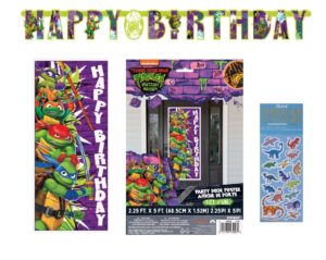 tmnt teenage mutant ninja turtles birthday party supplies bundle includes 1 party door poster, 1 happy birthday banner, 1 dinosaur sticker sheet