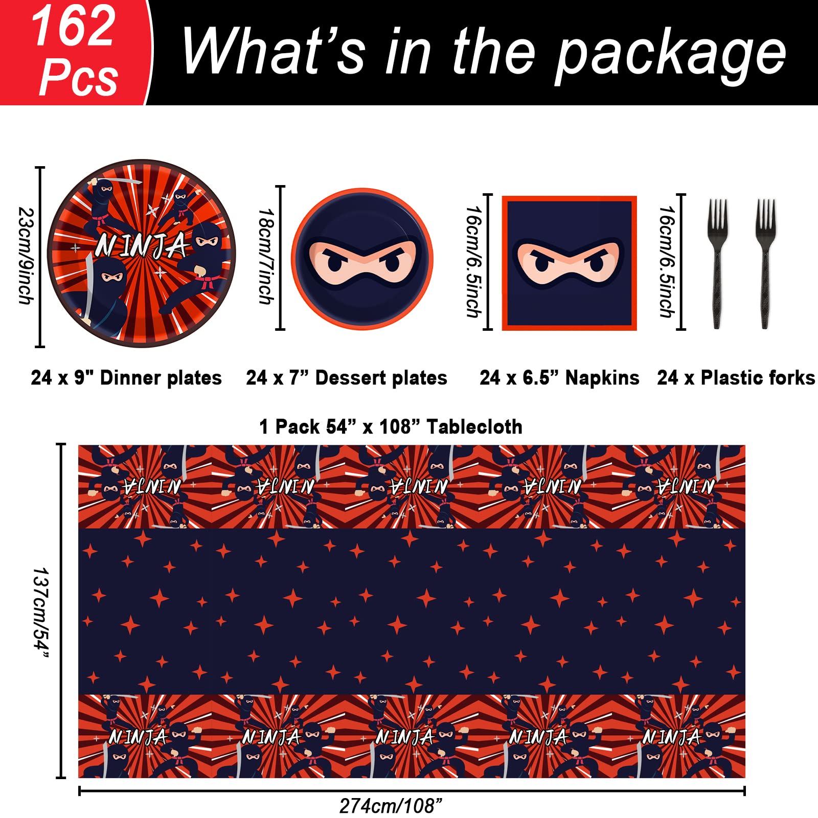 162 Pcs Ninja Birthday Party Decoration Set Ninja Warrior Party Supplies Kit Includes Ninja Master Tableware Tablecloth Hanging Banners Foil Swirls Cutouts Balloons for Kids Boys Karate Party Favors