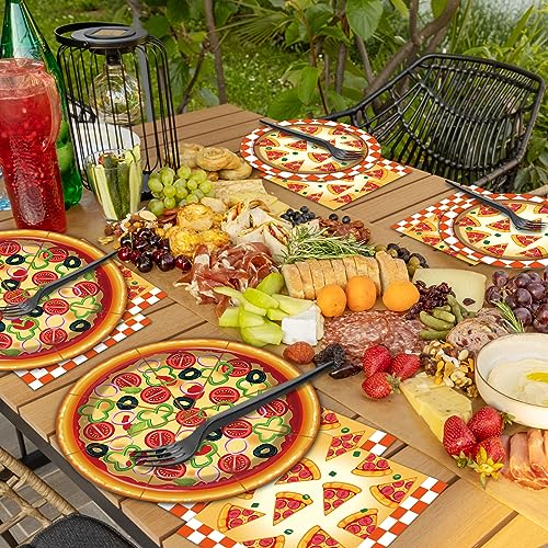 50 Guests Pizza Party Supplies Plates and Napkins Tableware Set Pizza Birthday Party Dinnerware Decorations Favors for Kids Boys Girls Birthday Baby Shower Picnics