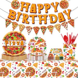 CC HOME Pizza Party Themed Party Supplies Pack Pizza Party Decorations Party Pack- Serves 16 - Includes Pizza Party Plates Cups Napkins