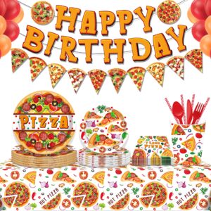 CC HOME Pizza Party Themed Party Supplies Pack Pizza Party Decorations Party Pack- Serves 16 - Includes Pizza Party Plates Cups Napkins