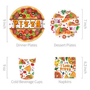 CC HOME Pizza Party Themed Party Supplies Pack Pizza Party Decorations Party Pack- Serves 16 - Includes Pizza Party Plates Cups Napkins