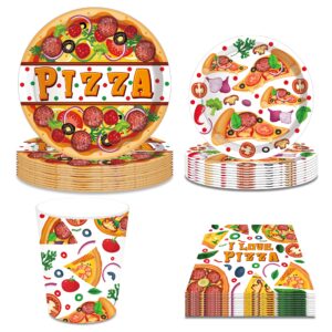 CC HOME Pizza Party Themed Party Supplies Pack Pizza Party Decorations Party Pack- Serves 16 - Includes Pizza Party Plates Cups Napkins