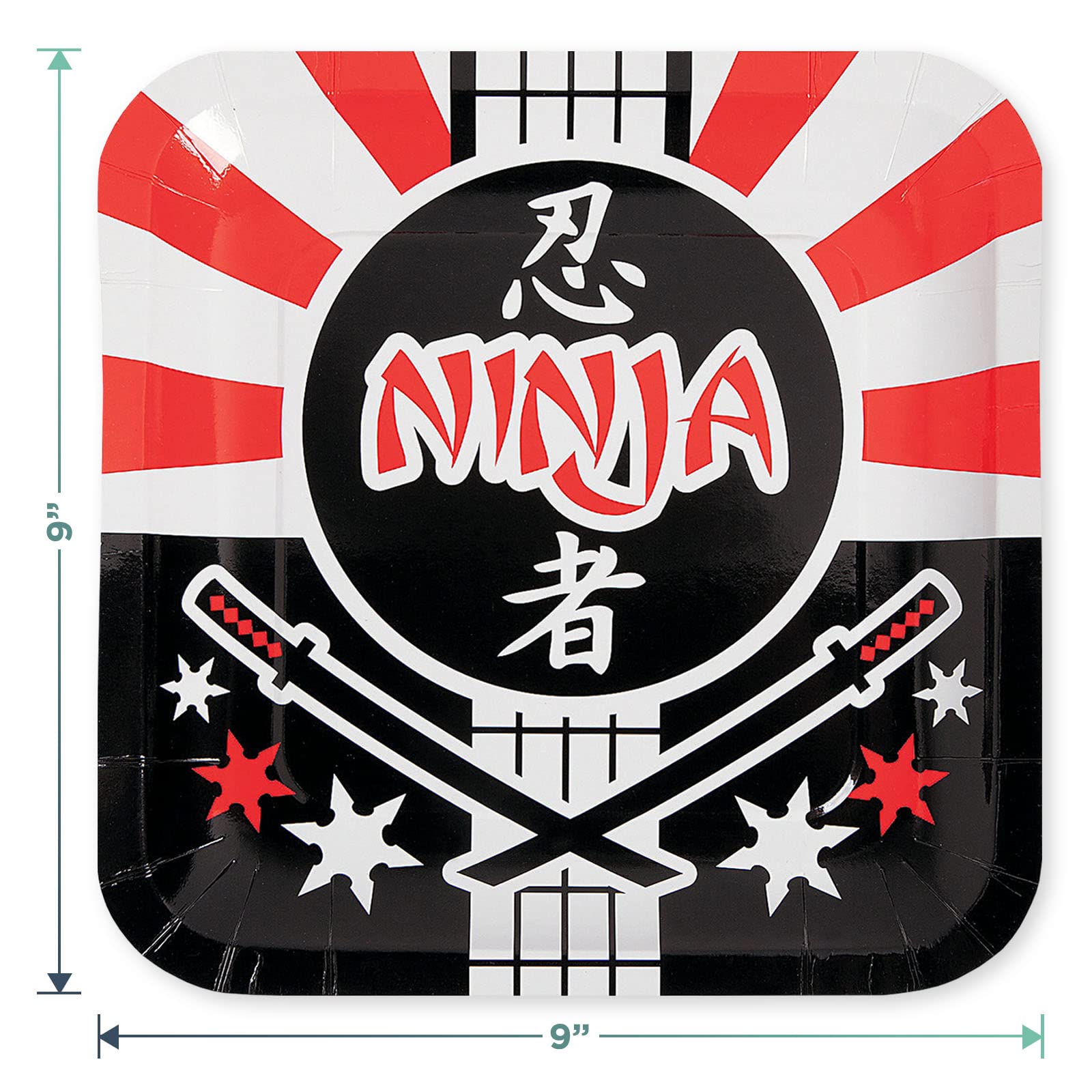 HOME & HOOPLA Ninja Warrior Party Square Paper Dinner Plates and Lunch Napkins (Serves 16)