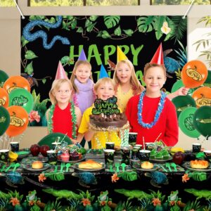 KEFAN Reptile Party Decorations, Wildlife Lizards Snakes Crocodiles Party Tableware Supplies including HAPPY BIRTHDAY Banner, Plates, Cups, Napkins, Tablecloth, Balloons (Backdrop)