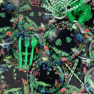 KEFAN Reptile Party Decorations, Wildlife Lizards Snakes Crocodiles Party Tableware Supplies including HAPPY BIRTHDAY Banner, Plates, Cups, Napkins, Tablecloth, Balloons (Backdrop)