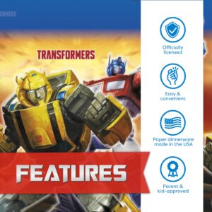 Transformers Birthday Party Supplies | Serves 16 | Transformers Party Supplies | Transformer Tablecover, Plates, Napkins, Cups, Tattoo Party Favors, Button