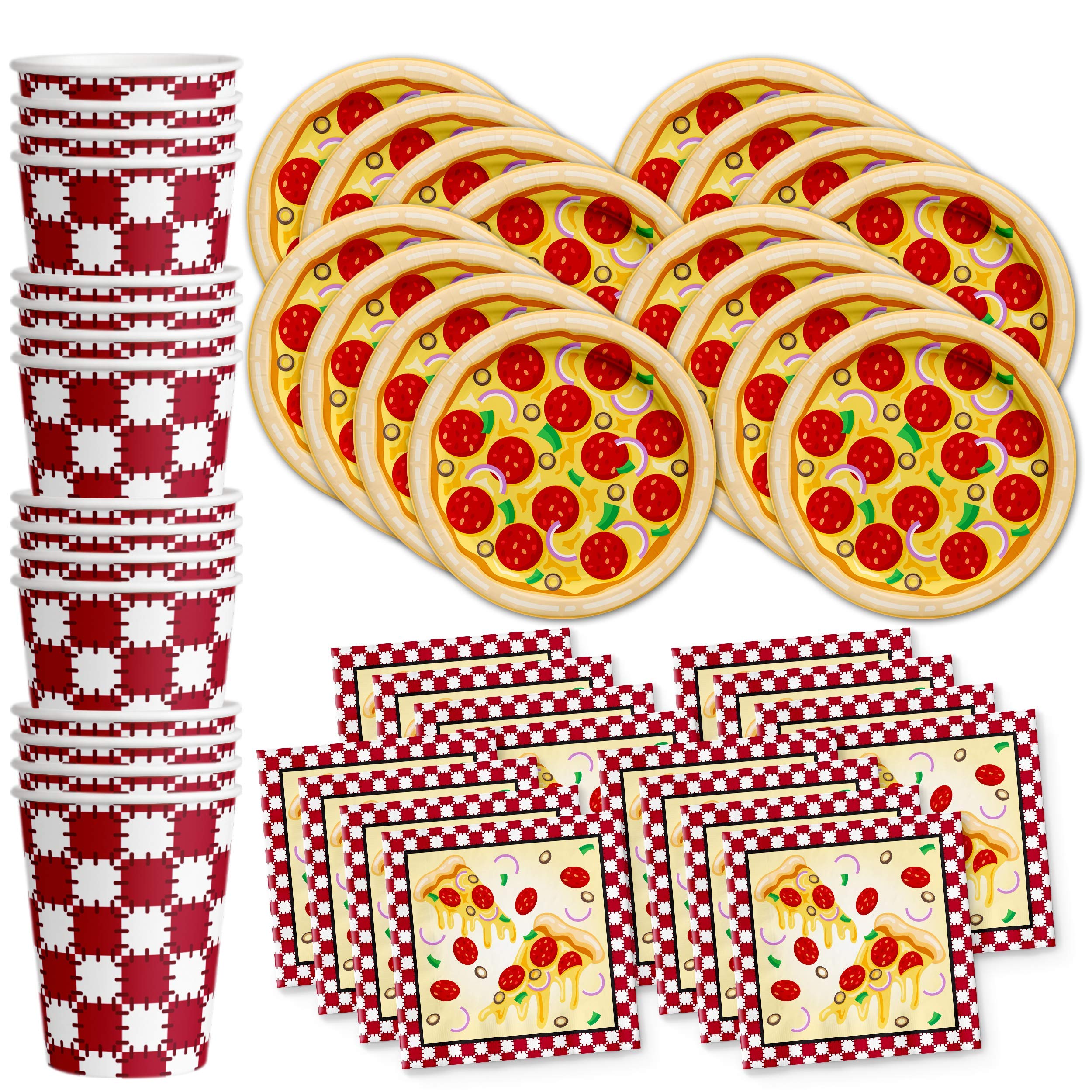 Pizza Birthday Party Supplies Set Plates Napkins Cups Tableware Kit for 16