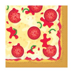 amscan pizza paper party napkins - 6 1/2" x 6 1/2", pack of 16, multi-color