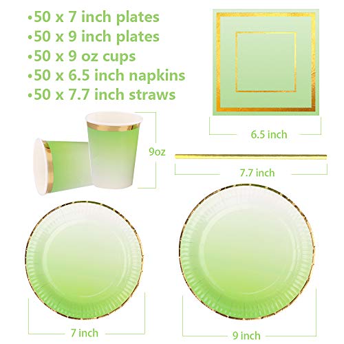 Ottin Ombre Lime Neon Green Party Supplies 50-counts Festive Paper Plates and Napkins Set for Birthday Wedding Engagement Mother's Day Baby Shower